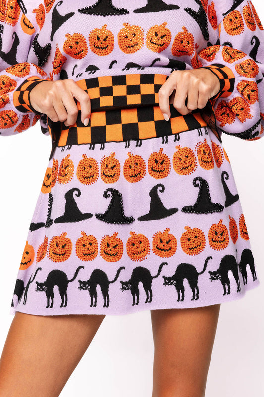 Lavender, Black & Orange Halloween Icon Skirt