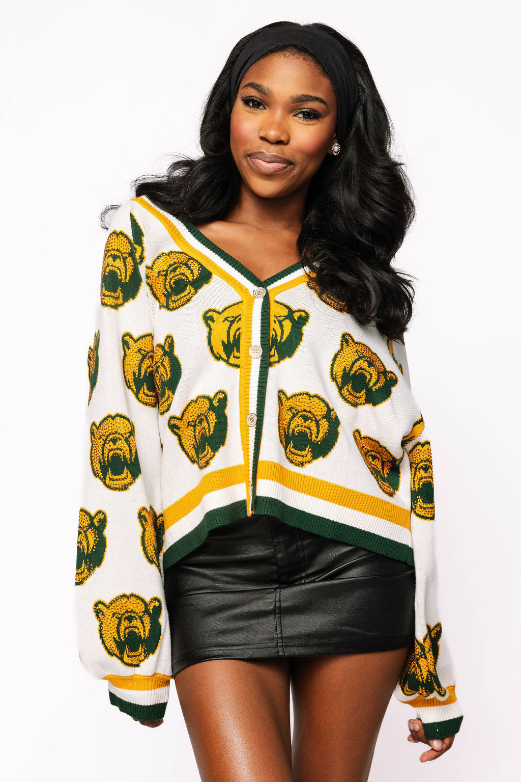 Licensed Baylor Knit In Mascot Rhinestone Cardigan