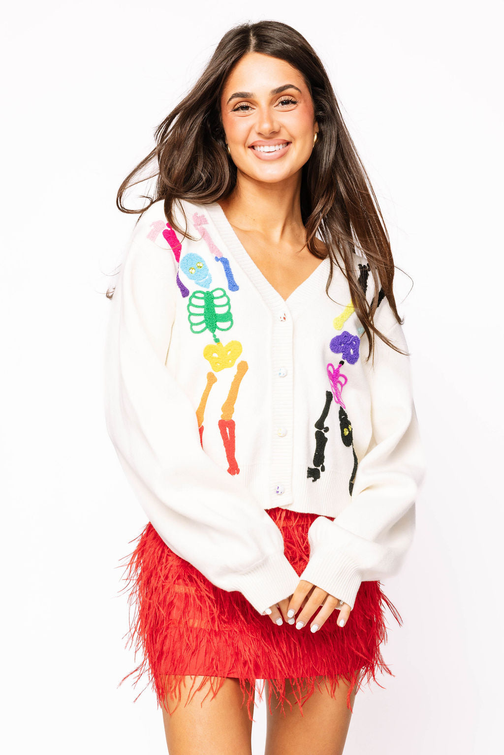 White Rainbow Skeleton Button Up Cardigan