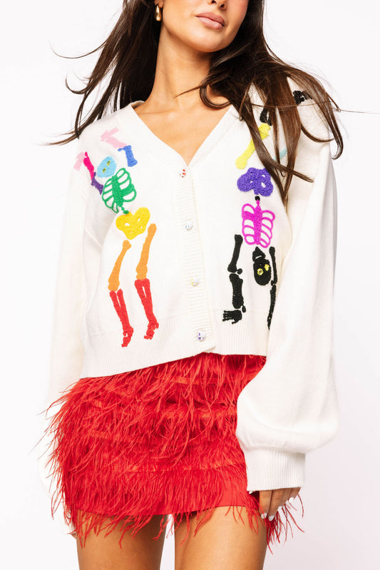 White Rainbow Skeleton Button Up Cardigan
