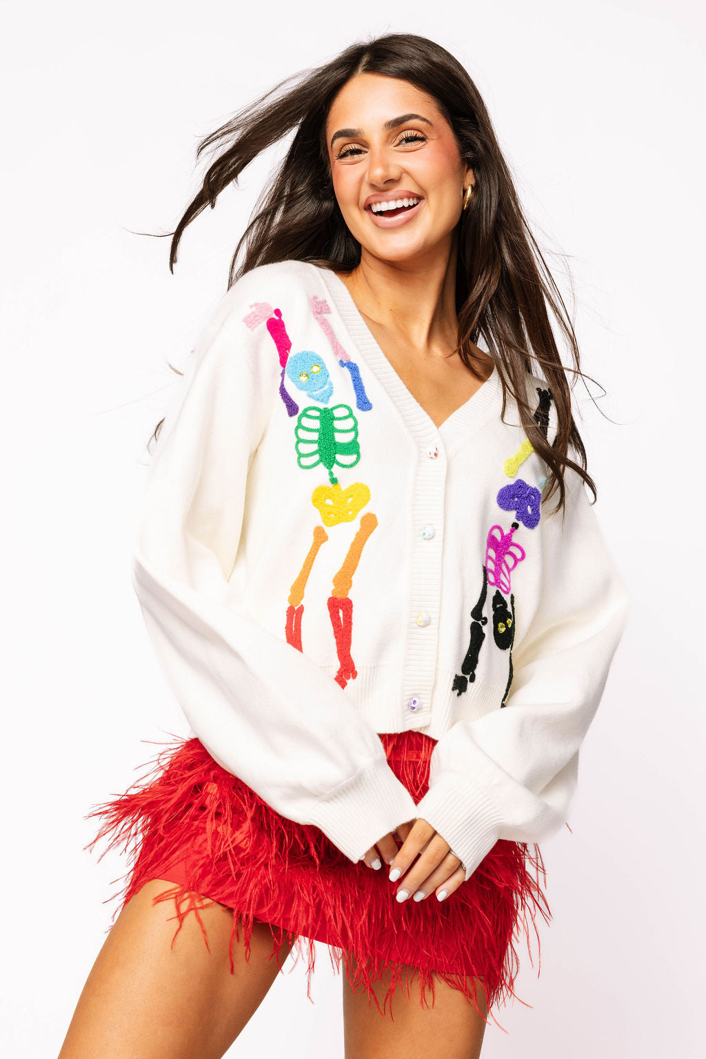 White Rainbow Skeleton Button Up Cardigan