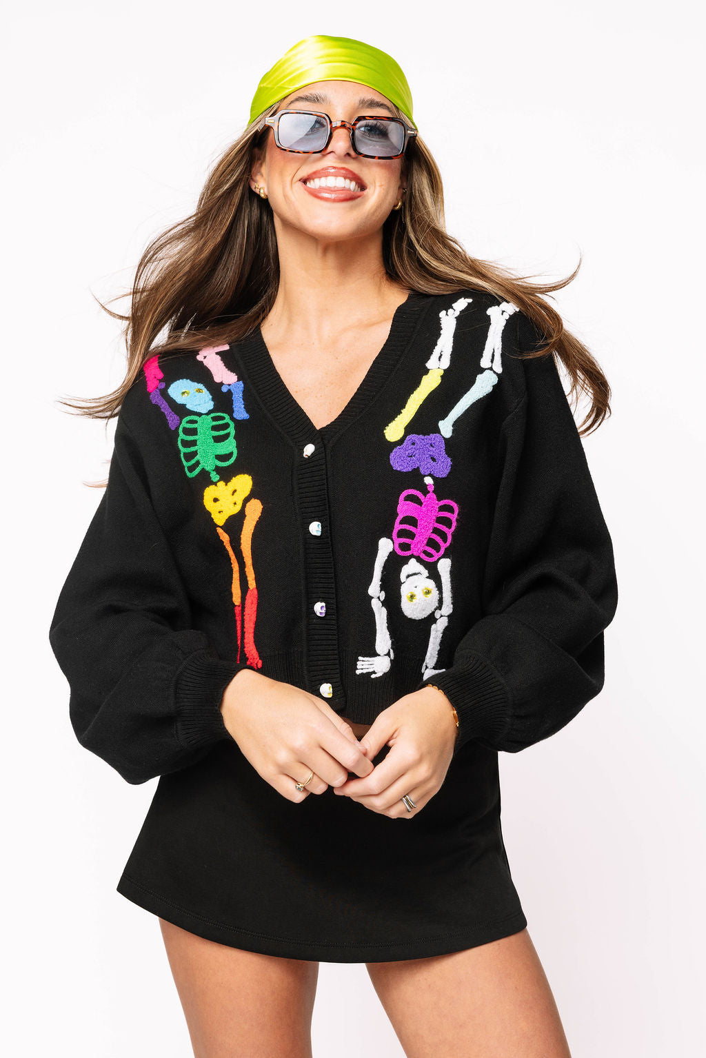 Black Rainbow Skeleton Button Up Cardigan