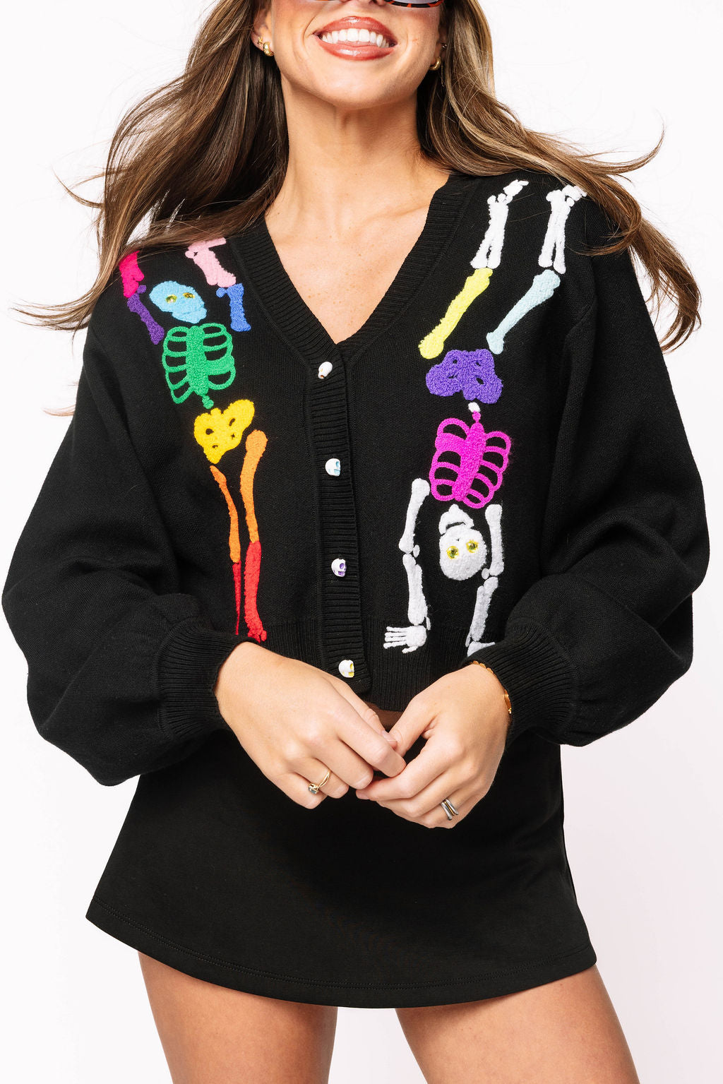 Black Rainbow Skeleton Button Up Cardigan