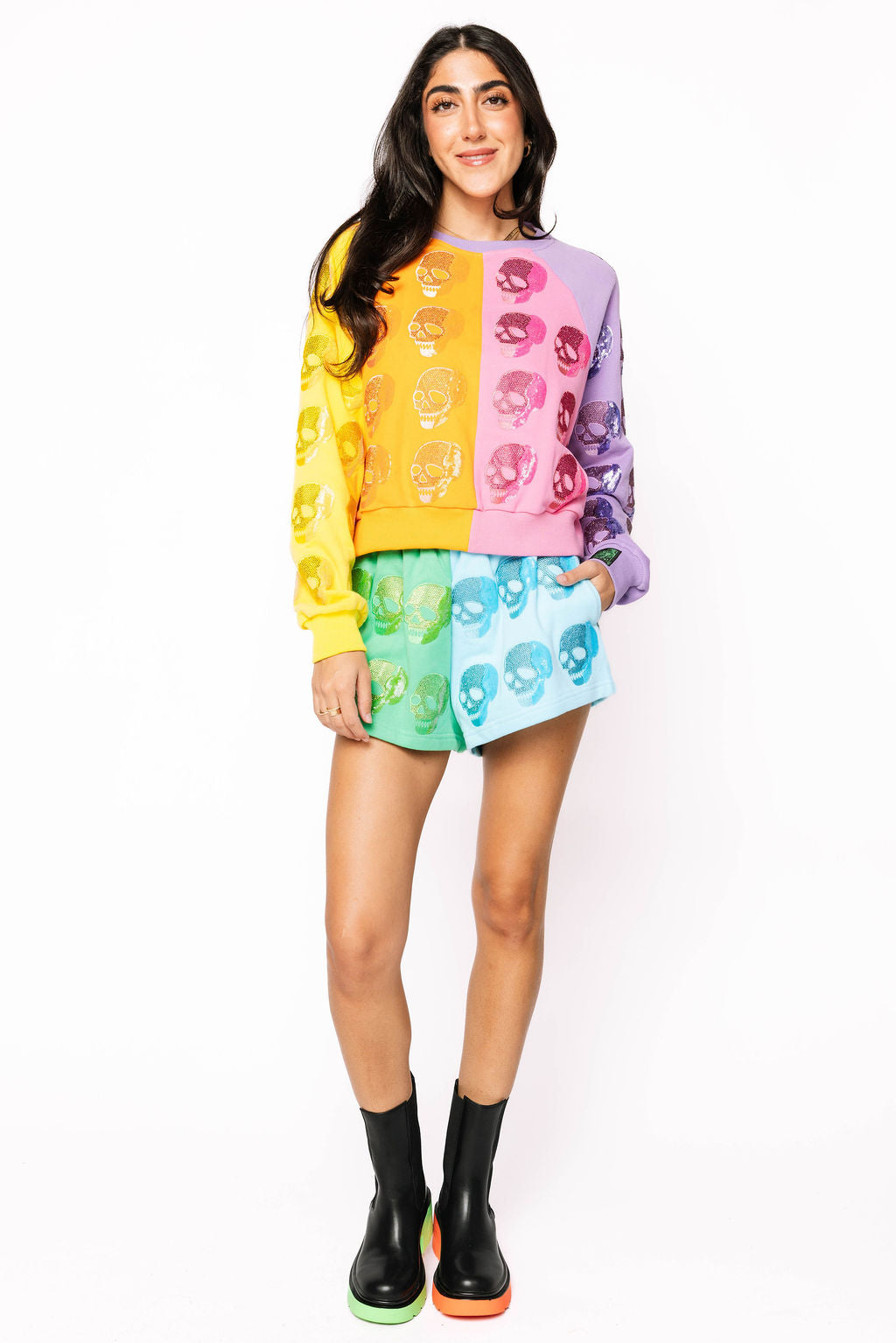 Colorblock Multi Skull Sweatshirt