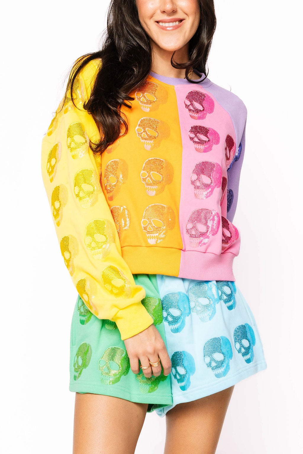 Colorblock Multi Skull Sweatshirt