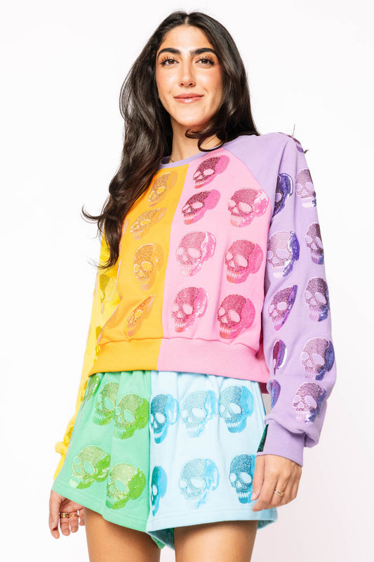 Colorblock Multi Skull Sweatshirt