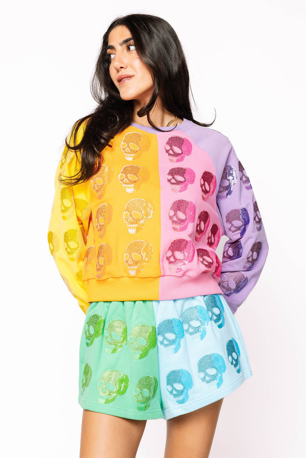 Colorblock Multi Skull Sweatshirt