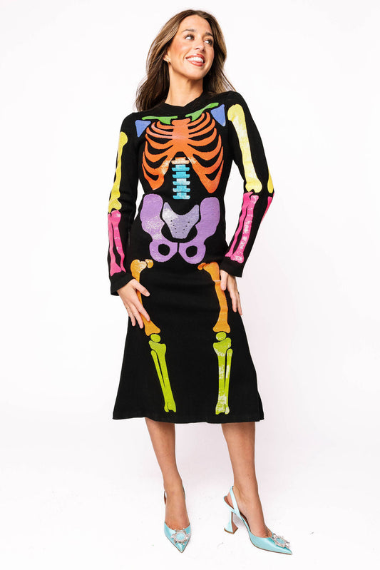 Black Multi Sequin Skeleton Knit Midi Dress