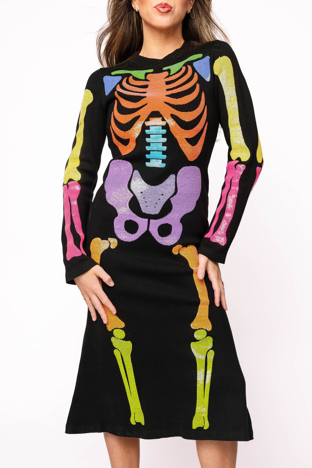 Black Multi Sequin Skeleton Knit Midi Dress