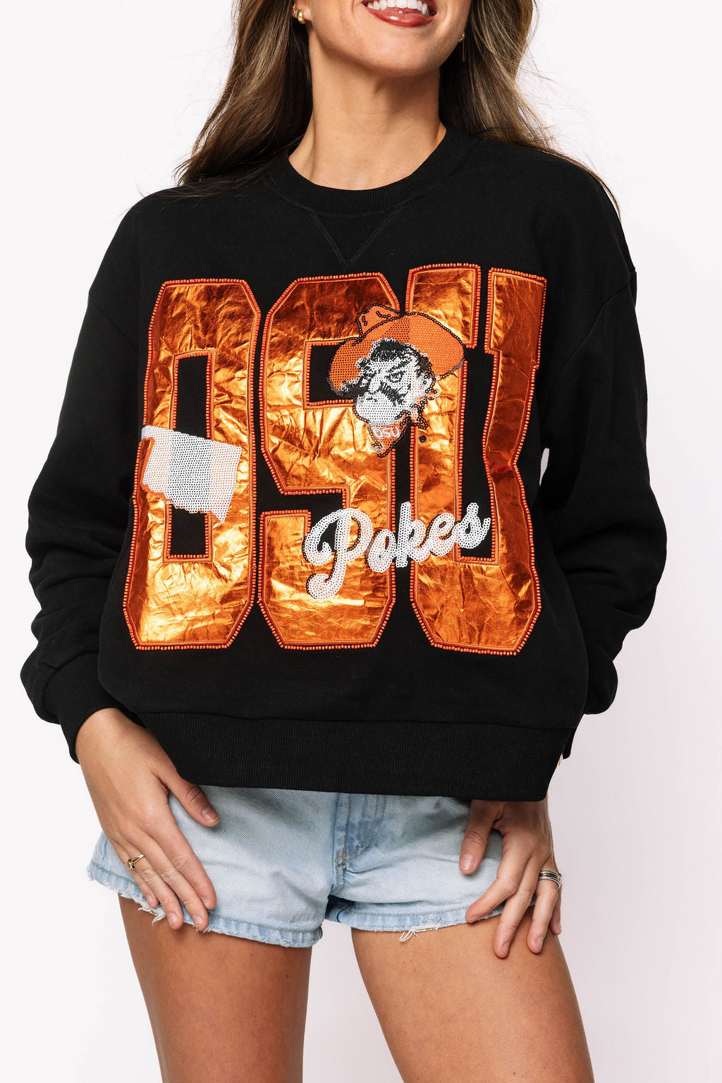 Licensed Oklahoma State Metallic Word With Icons Sweatshirt