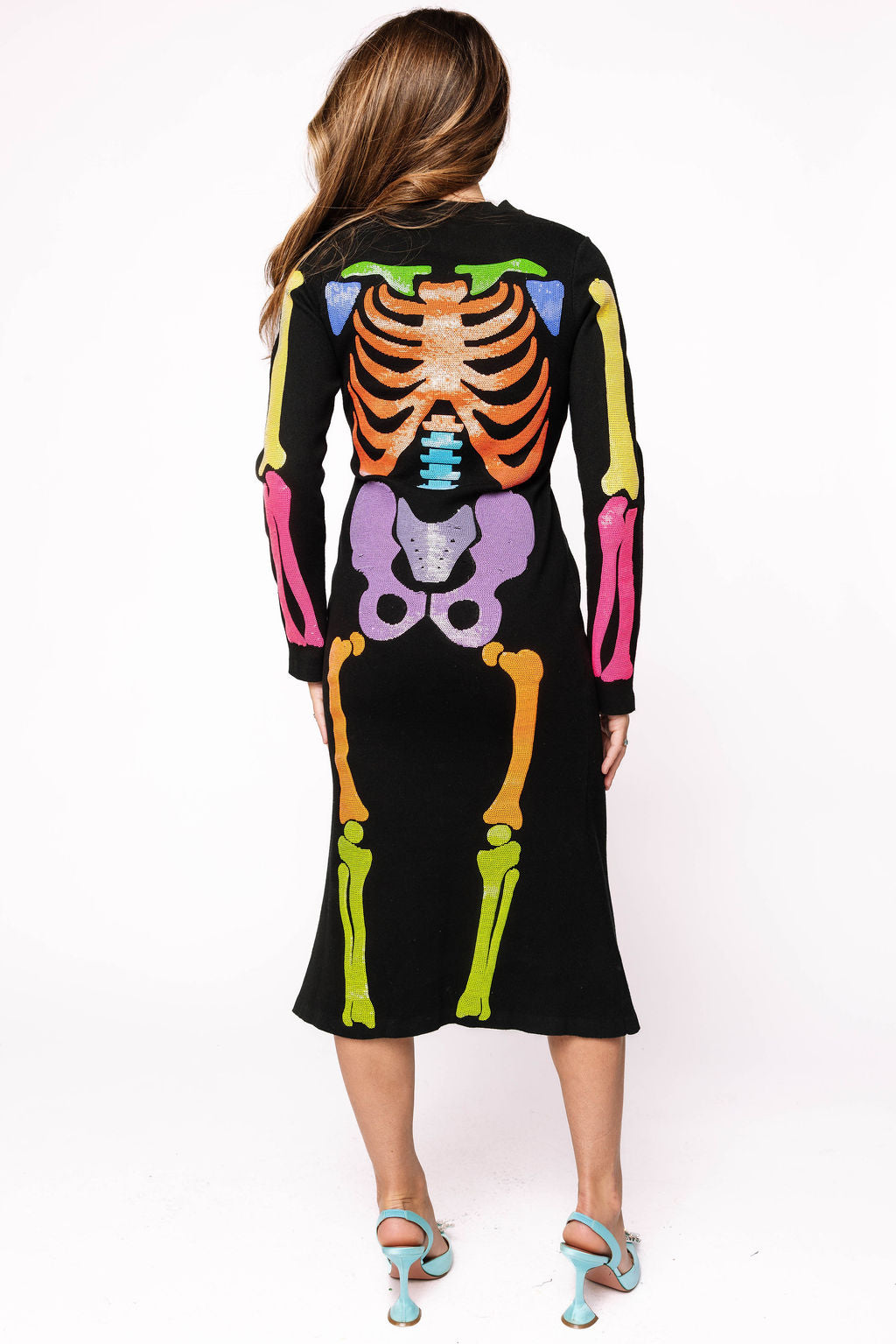 Black Multi Sequin Skeleton Knit Midi Dress