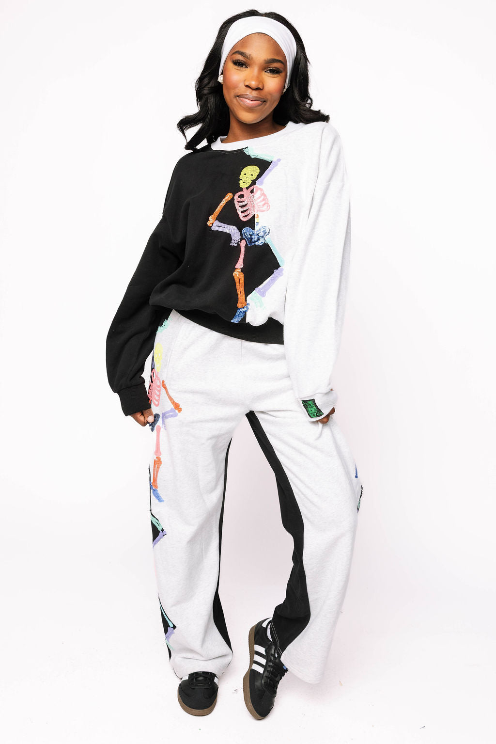 Black & Grey Colorblock Multi Skeleton Sweatshirt