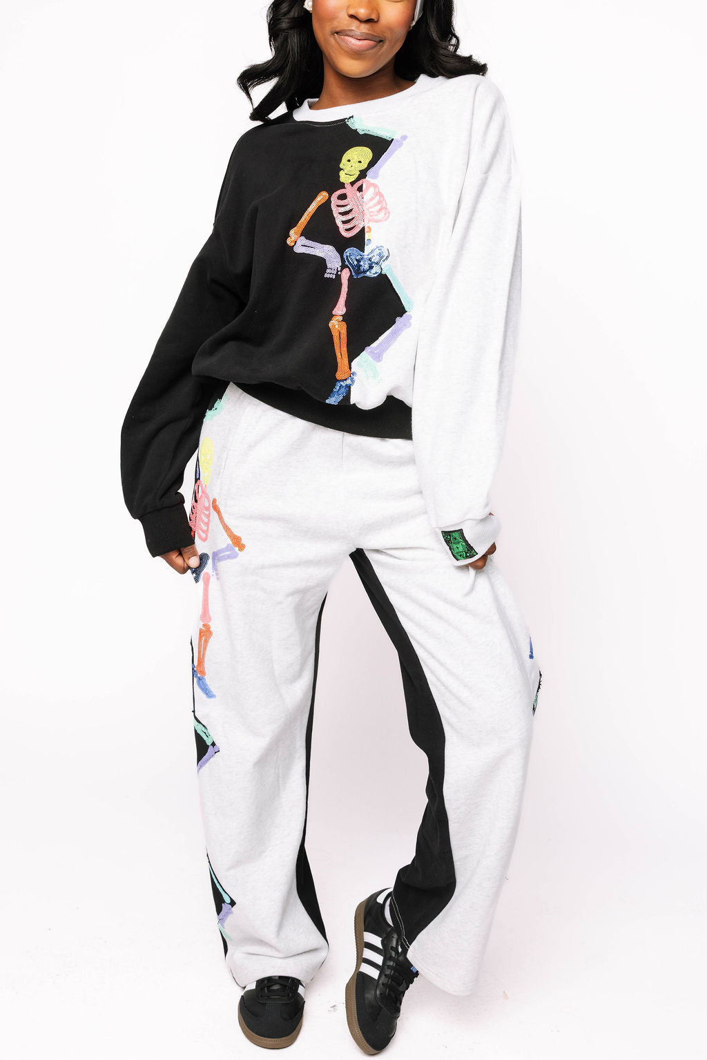 Black & Grey Colorblock Multi Skeleton Sweatshirt