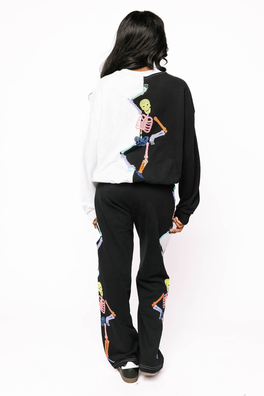 Black & Grey Colorblock Multi Skeleton Sweatshirt