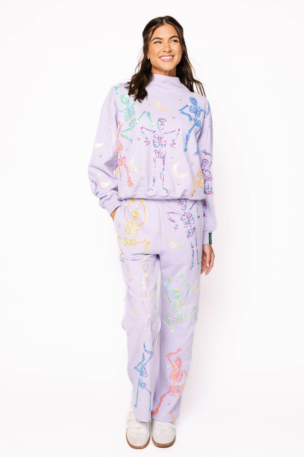Lavender Multi Dancing Skeleton Mock Neck Sweatshirt