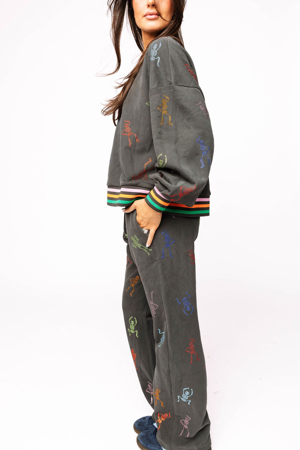 Charcoal Multi Skeleton Pant