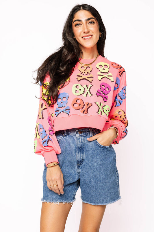 Neon Pink Multi Skull & Crossbones Sweatshirt