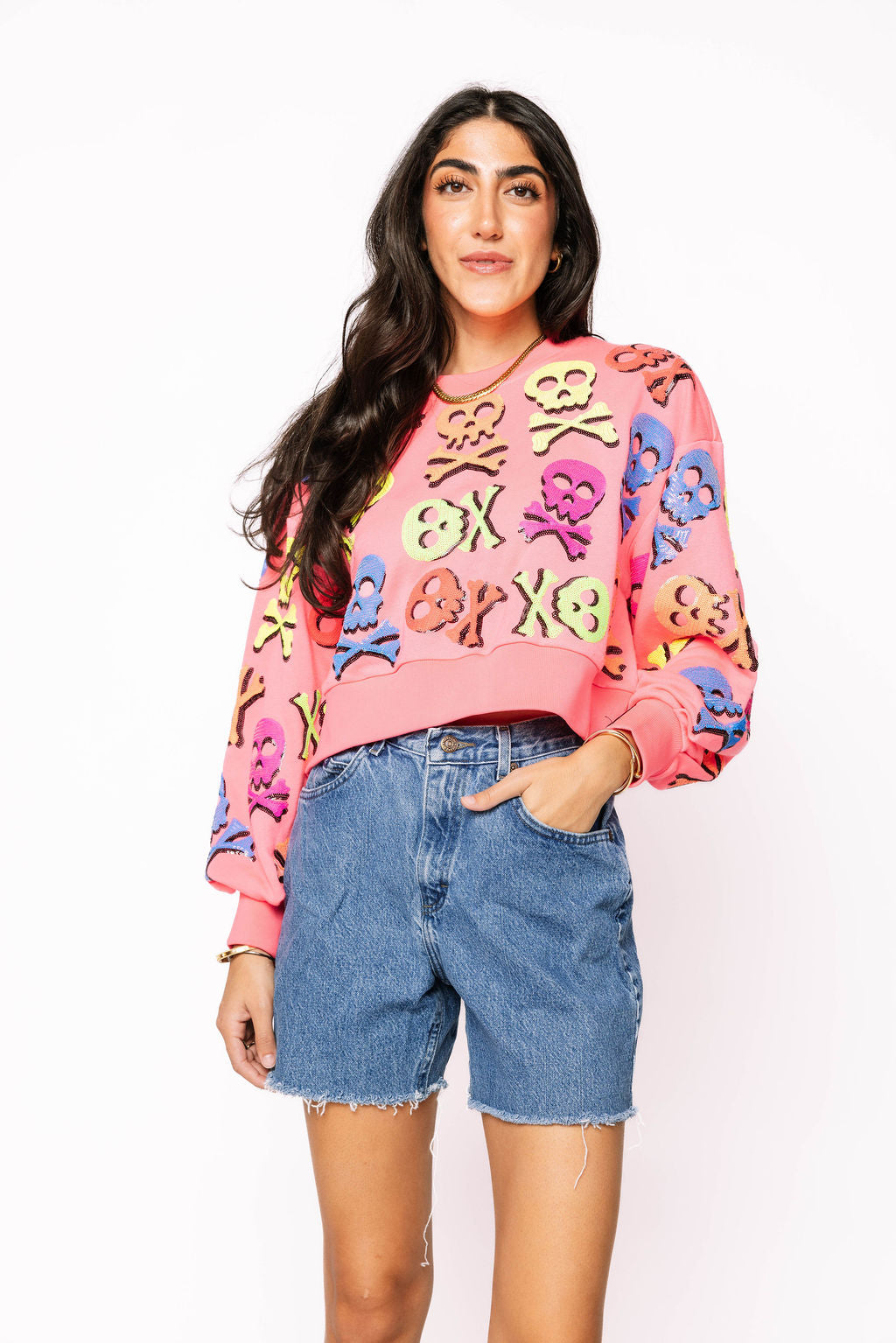 Neon Pink Multi Skull & Crossbones Sweatshirt