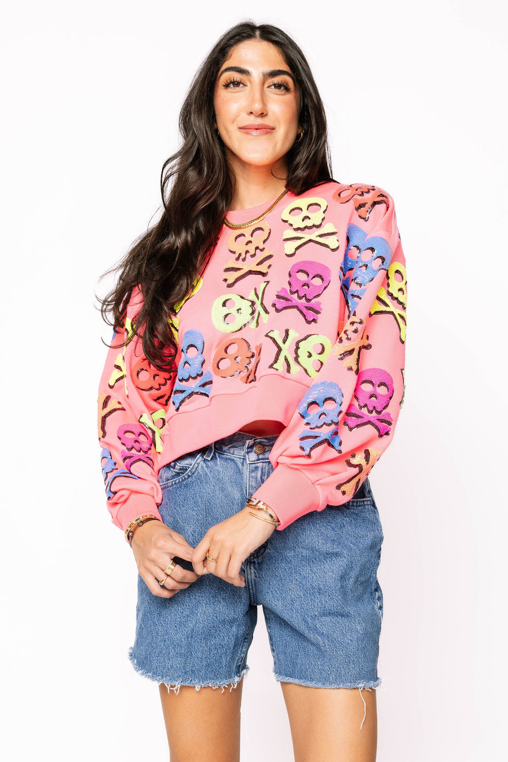 Neon Pink Multi Skull & Crossbones Sweatshirt