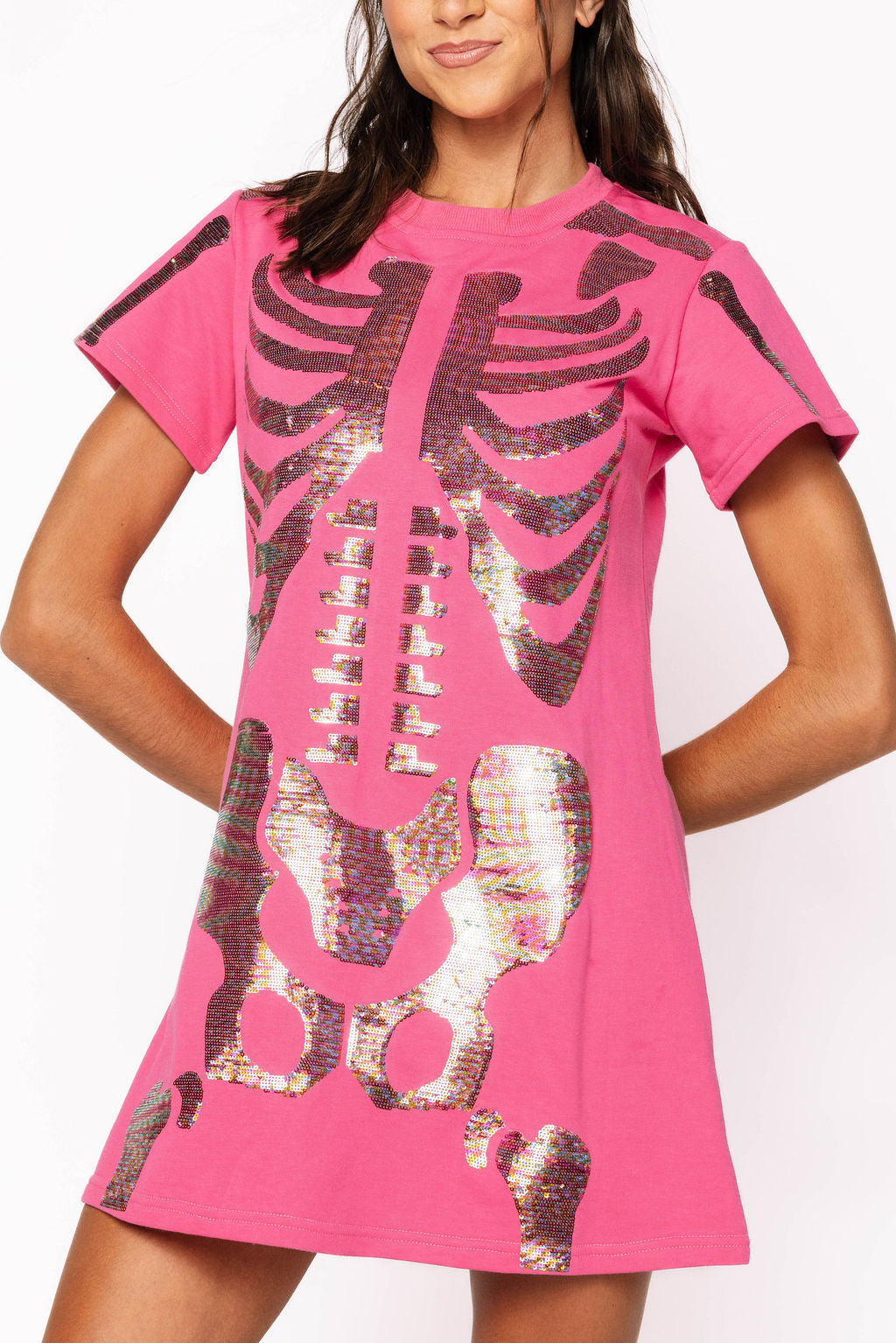 Hot Pink Multi Skeleton Body Tee Dress