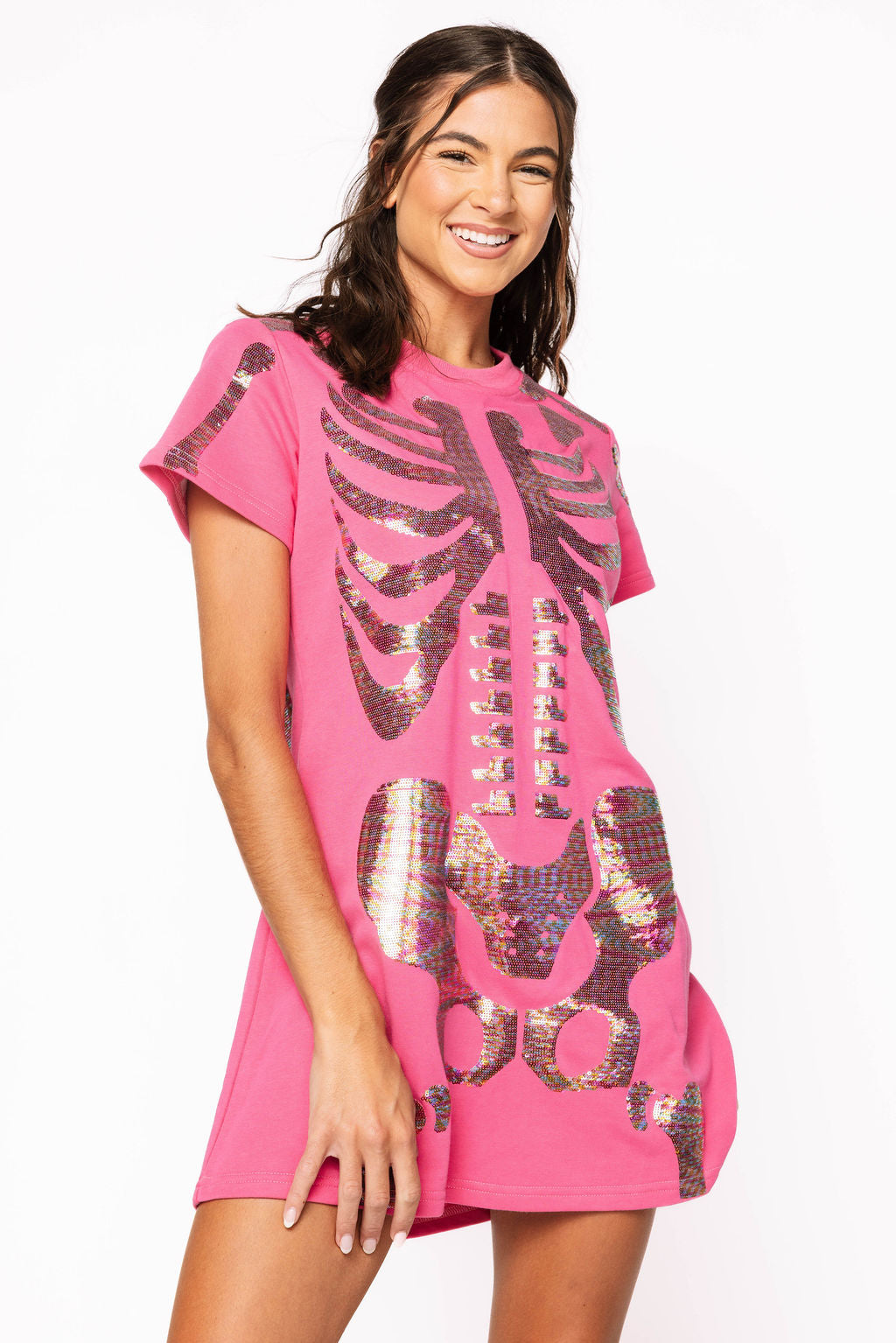 Hot Pink Multi Skeleton Body Tee Dress
