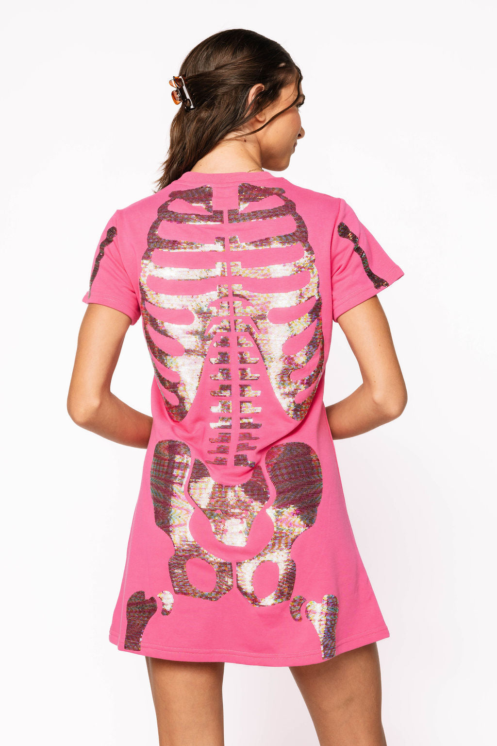 Hot Pink Multi Skeleton Body Tee Dress