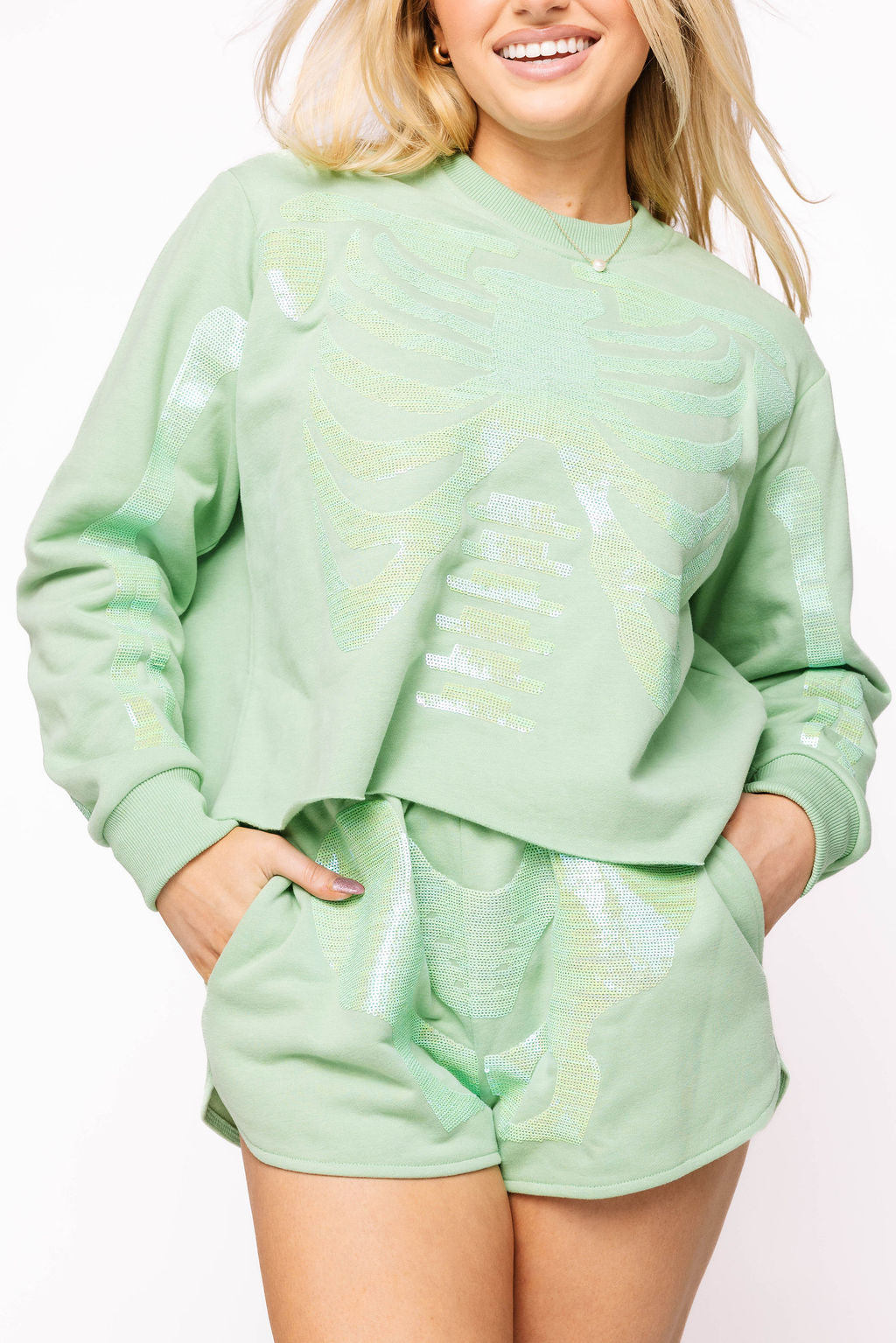 Light Green Tonal Skeleton Sweatshirt