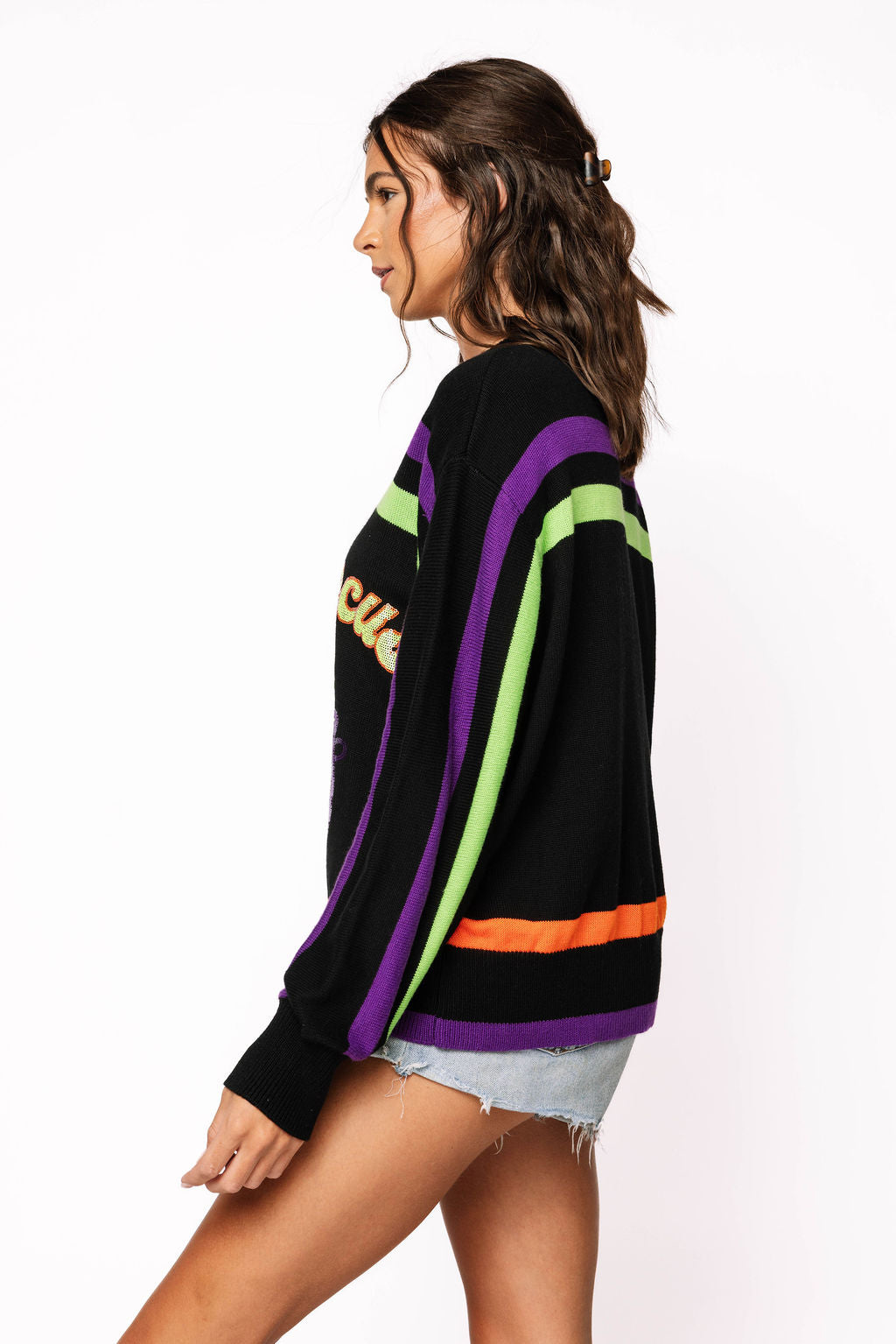 Black, Purple, Orange & Green Stripe 'Hocus Pocus' Long Sleeve Sweater