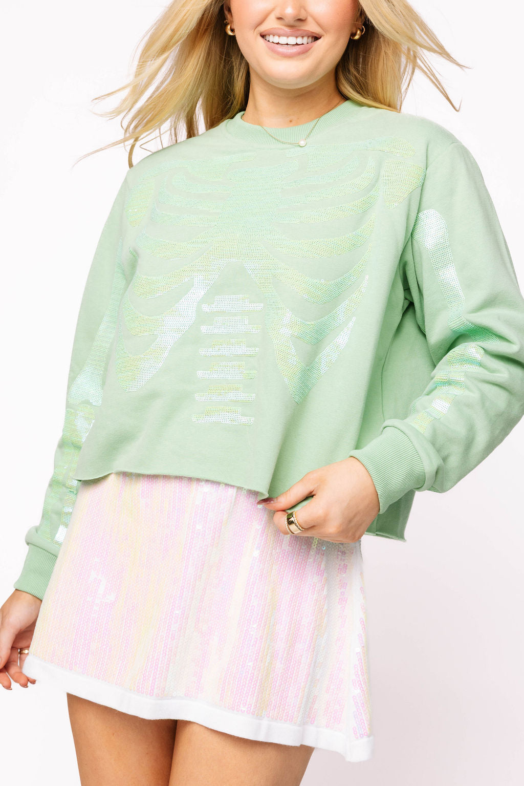 Light Green Tonal Skeleton Sweatshirt