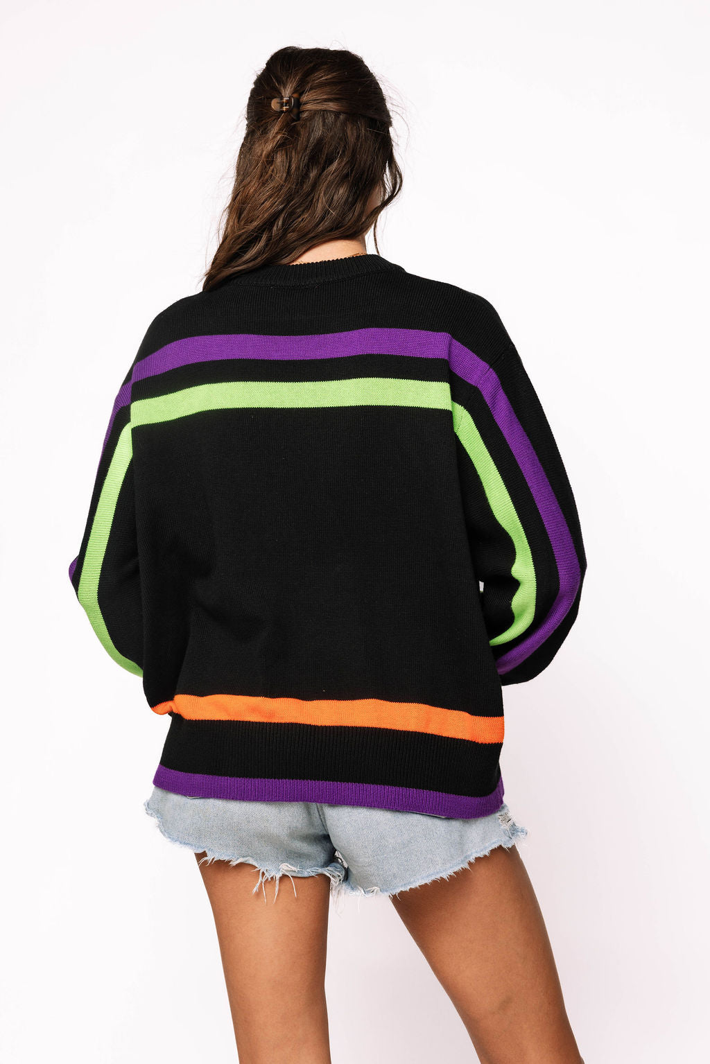 Black, Purple, Orange & Green Stripe 'Hocus Pocus' Long Sleeve Sweater