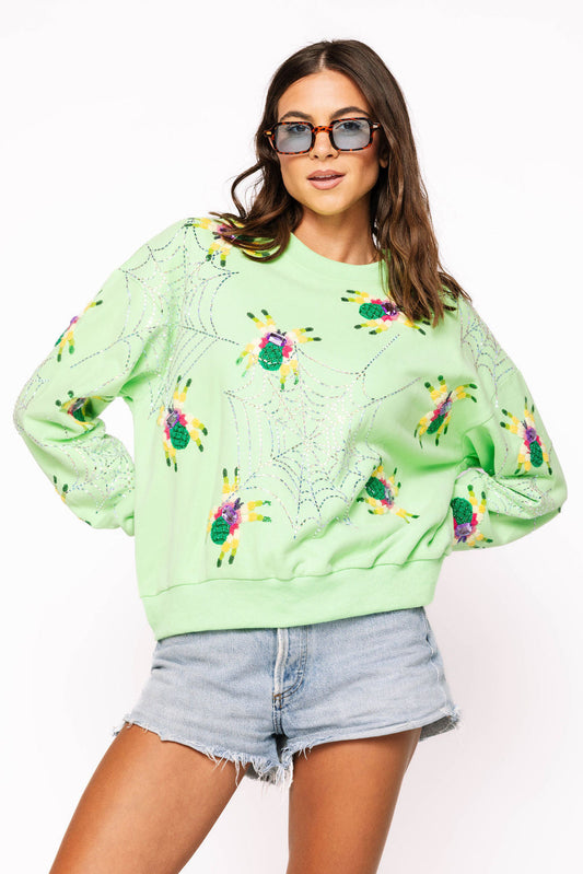 Neon Green Fuzzy Spider & Web Sweatshirt
