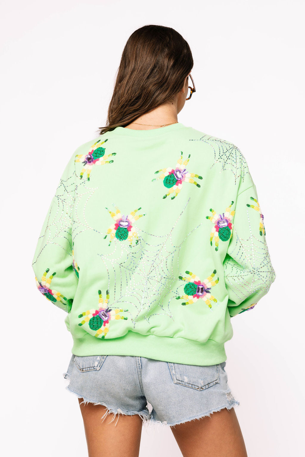 Neon Green Fuzzy Spider & Web Sweatshirt