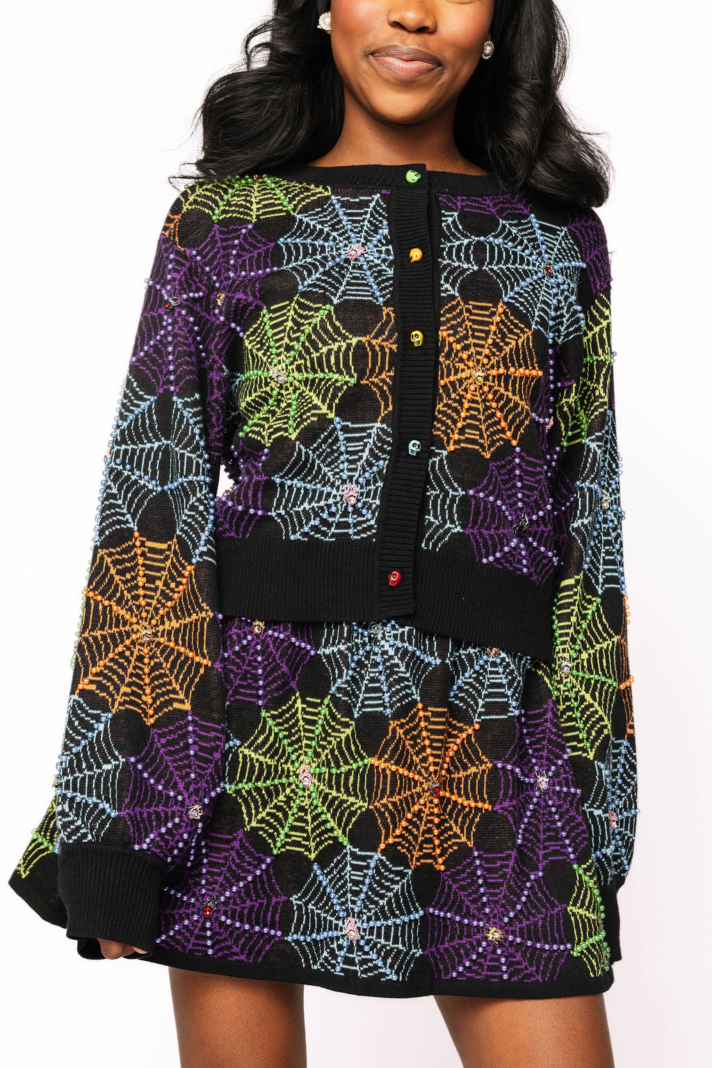 Black Multi Spiderweb Button Up Sweater