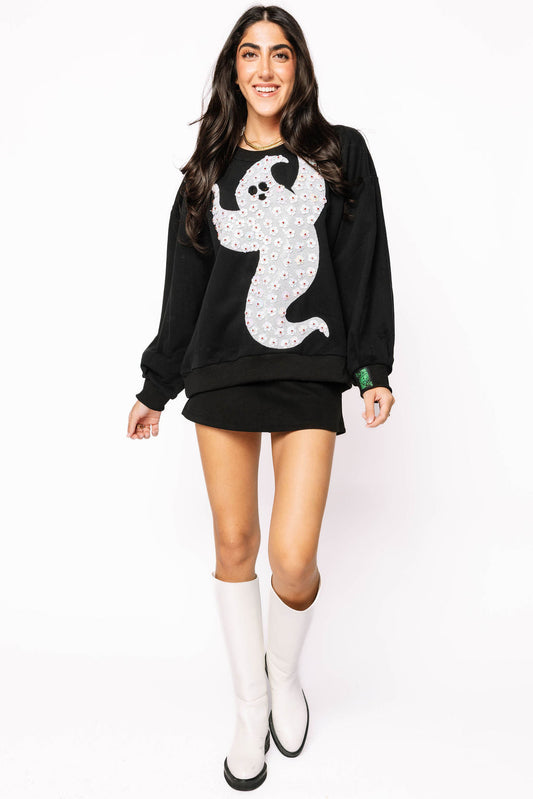 Black & White Flower Sequin Ghost Sweatshirt