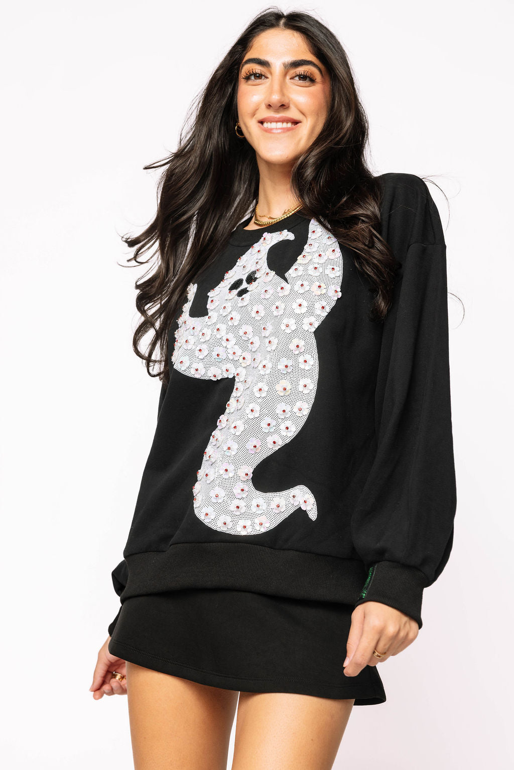 Black & White Flower Sequin Ghost Sweatshirt