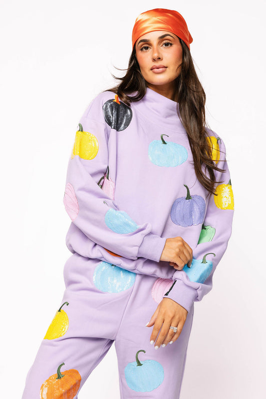 Lavender Multi Pumpkin Mock Neck Sweatshirt