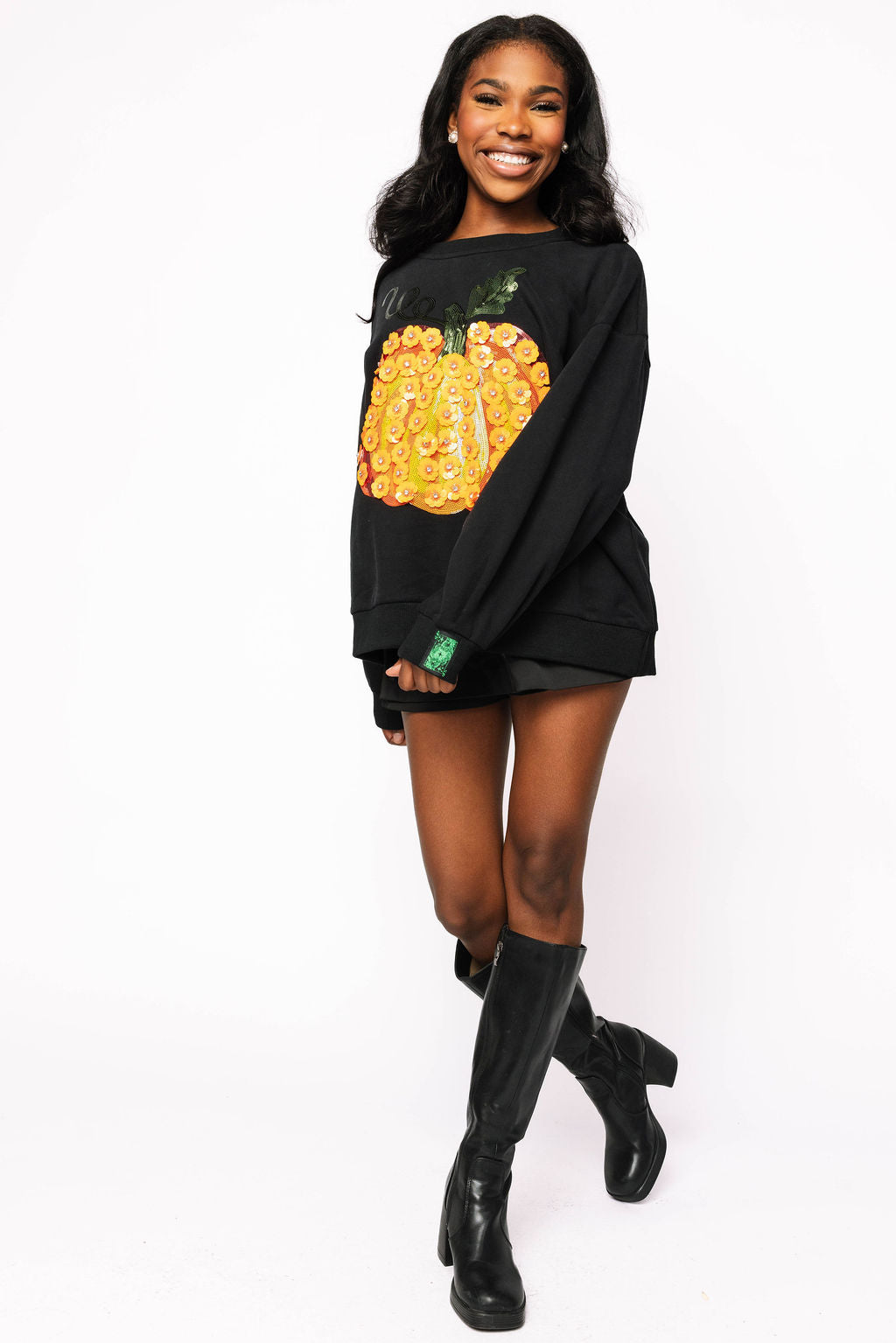 Black & Orange Flower Sequin Pumpkin Sweatshirt