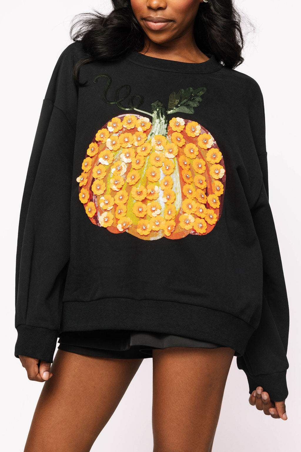 Black & Orange Flower Sequin Pumpkin Sweatshirt
