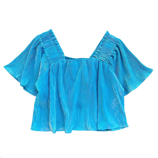 Aqua Pleat Flutter Top