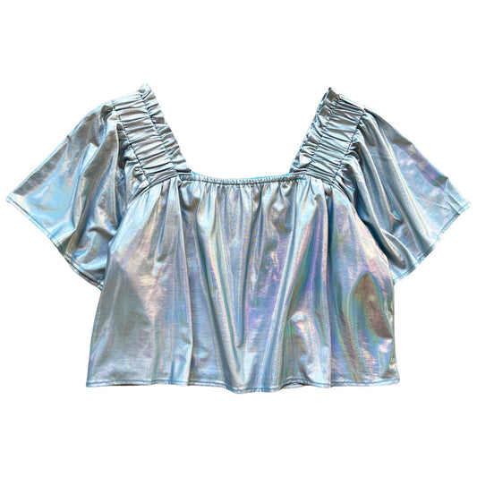 Blue Holographic Flutter Top