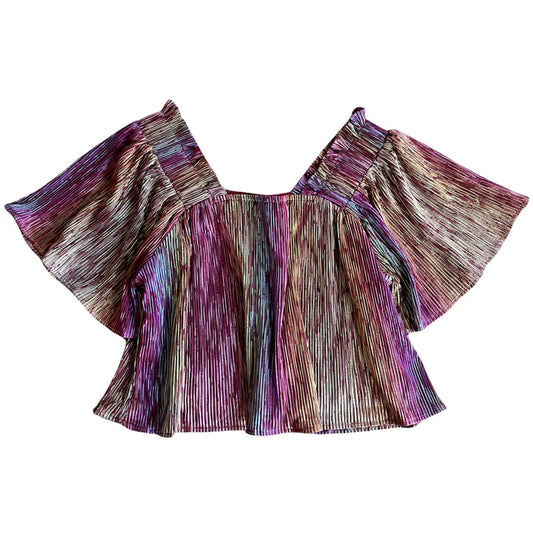 Maroon Rainbow Pleat Flutter Top