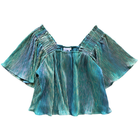 Teal Pleat Flutter Top