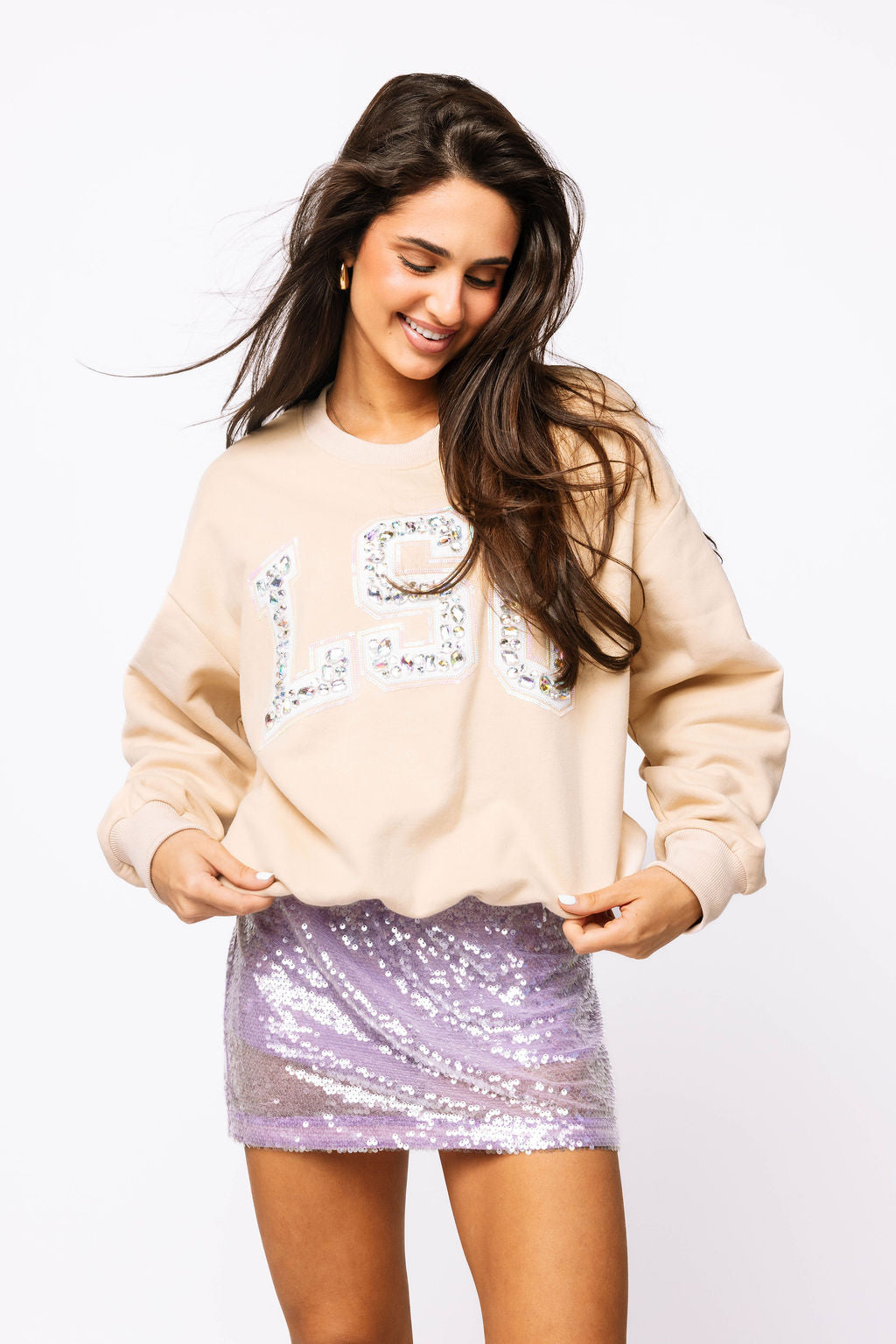 Licensed LSU Tan with White Jewel Letter Sweatshirt