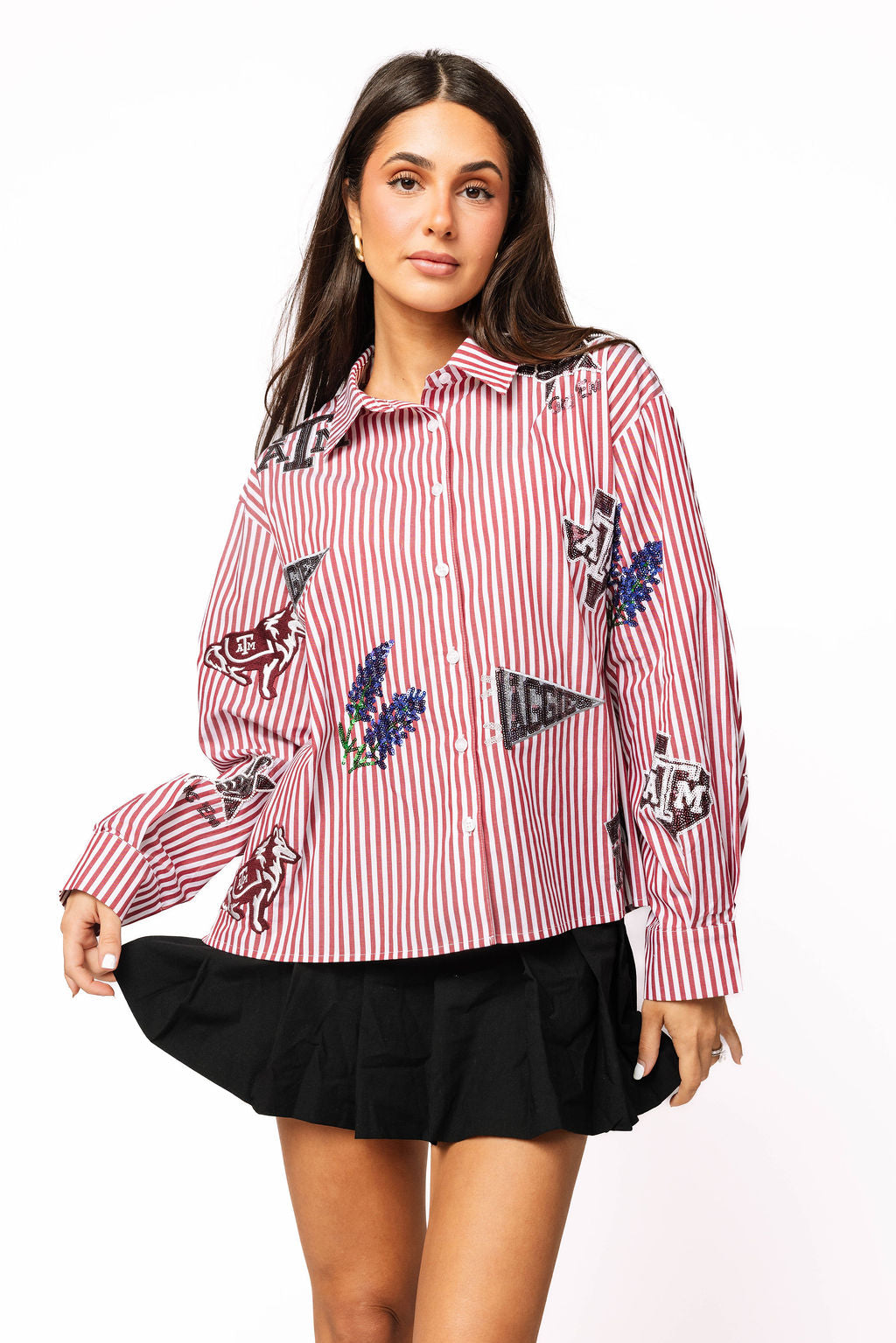 Licensed Texas A&M Mini Icon Striped Button Down