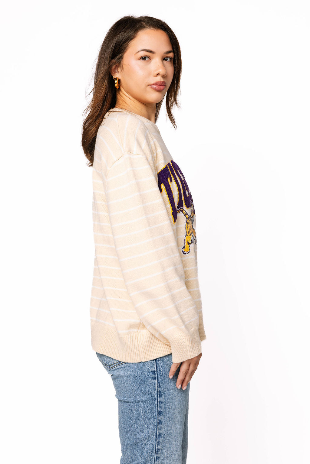Licensed LSU Beige Stripe Vintage Team Sweater