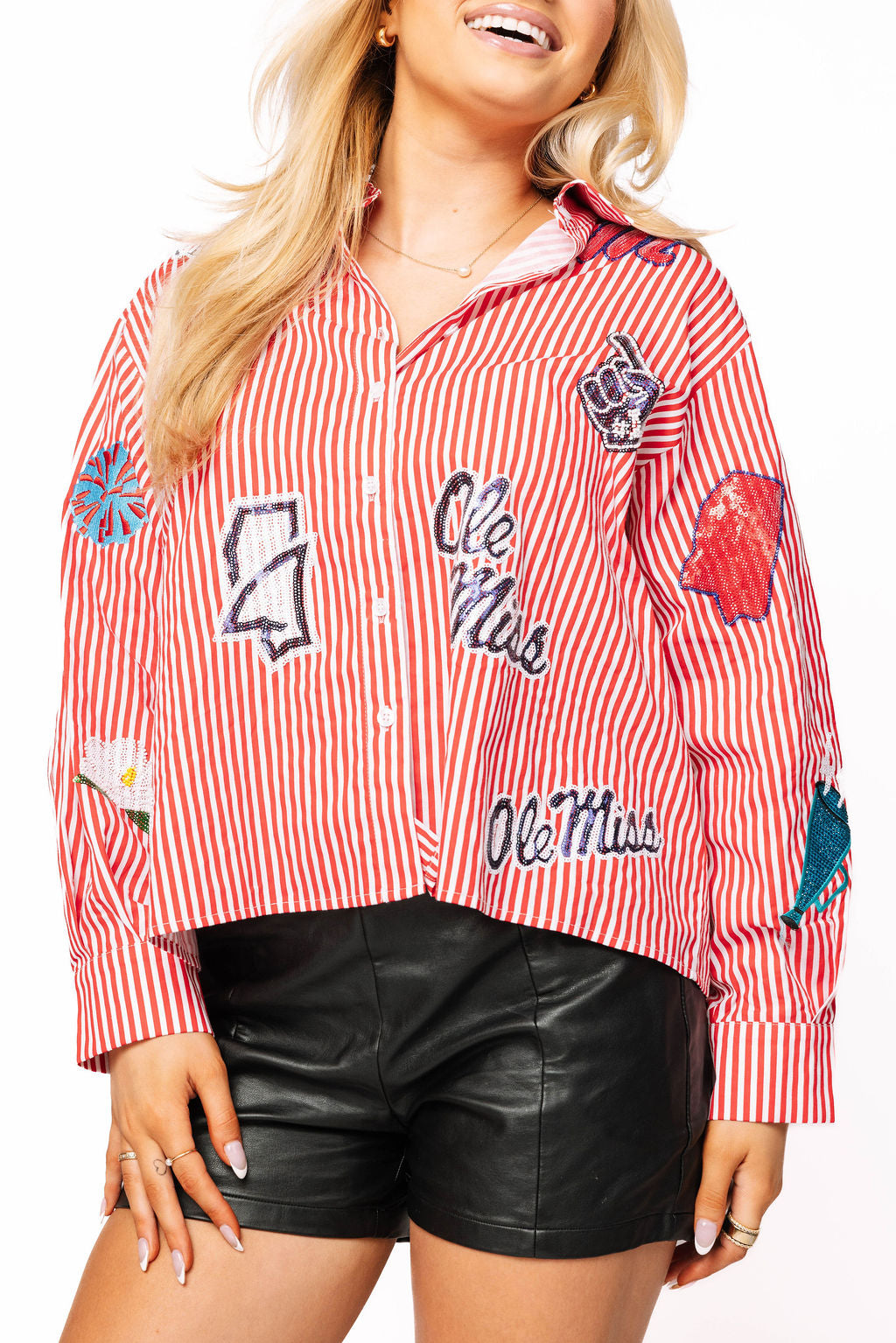 Licensed Ole Miss Mini Icon Striped Button Down