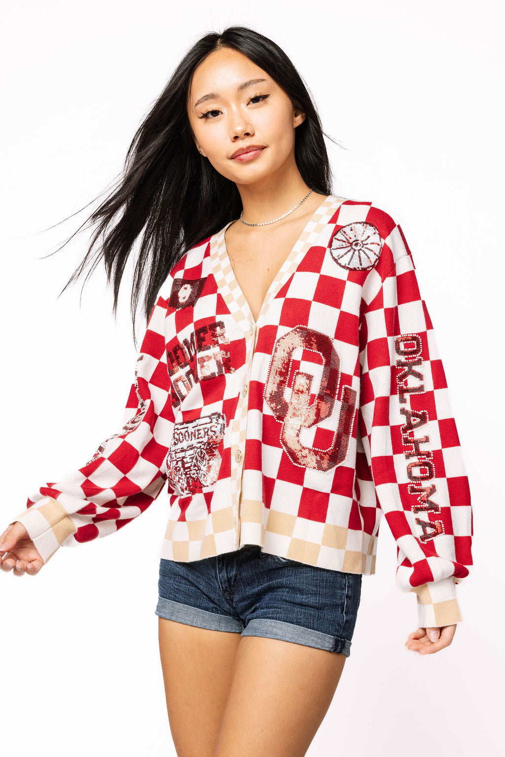 Licensed Oklahoma Checkered Team Icons Cardigan