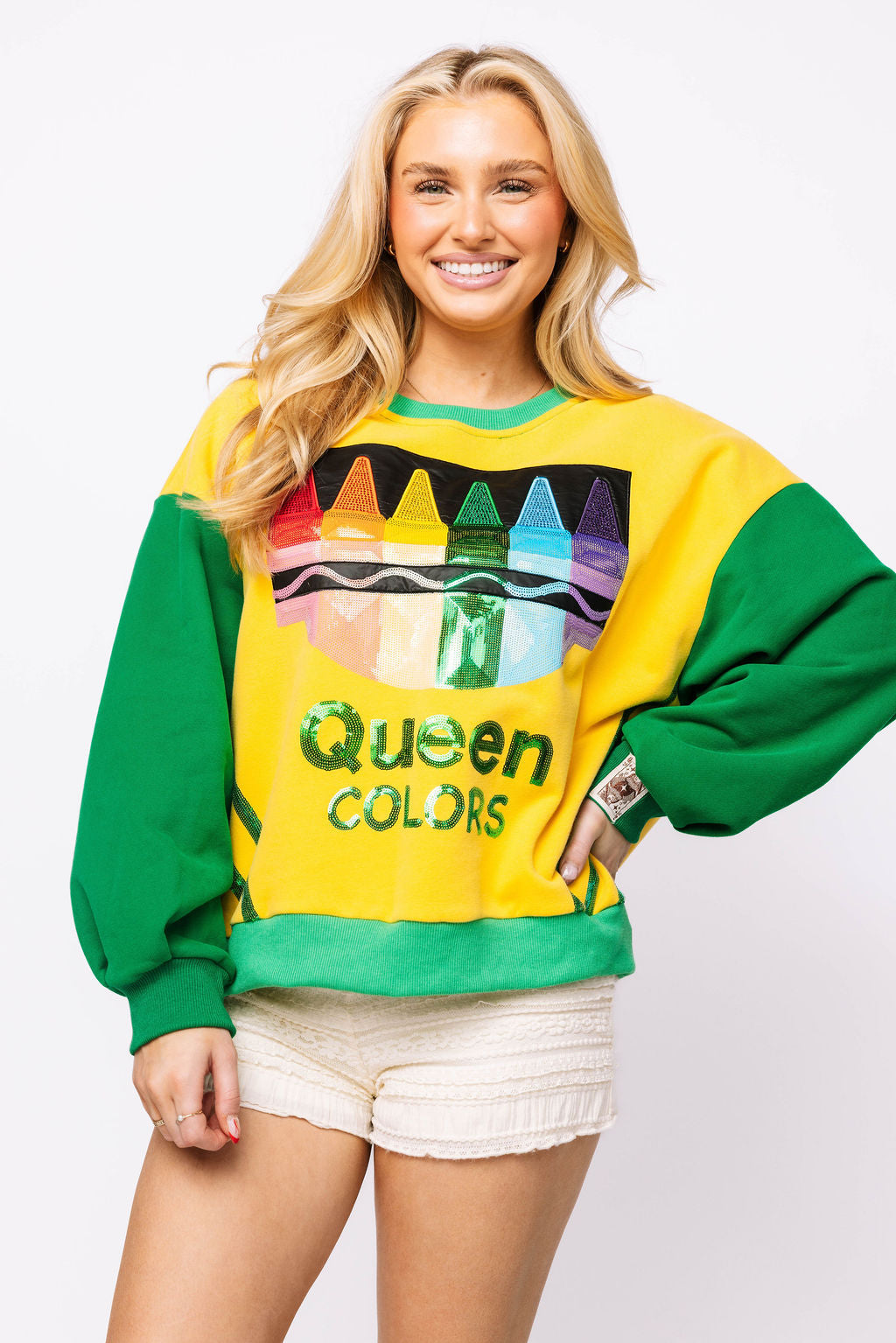 Green & Yellow 'Queen Colors' Crayons Sweatshirt
