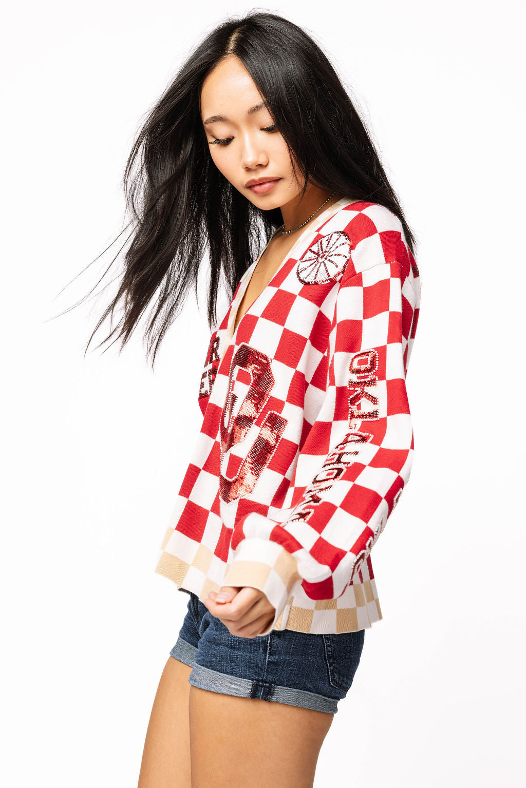 Licensed Oklahoma Checkered Team Icons Cardigan