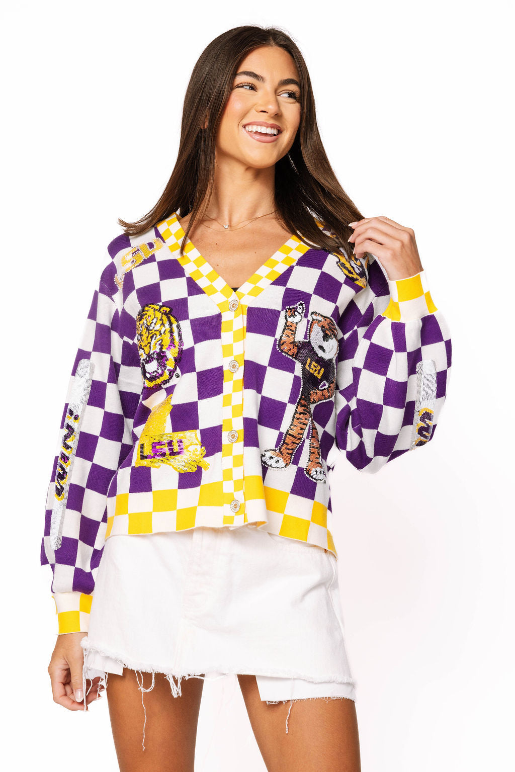 Licensed LSU Checkered Team Icons Cardigan